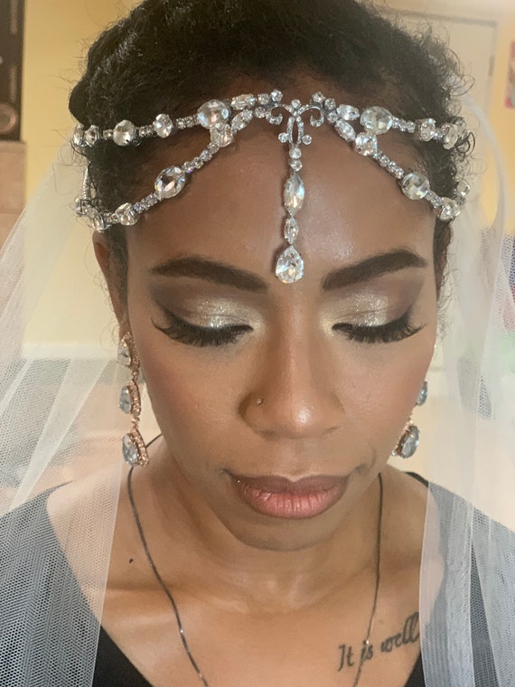Bridal Forehead Band ~ Bridal Tikka ~ Rhinestone Hair  display picture 1