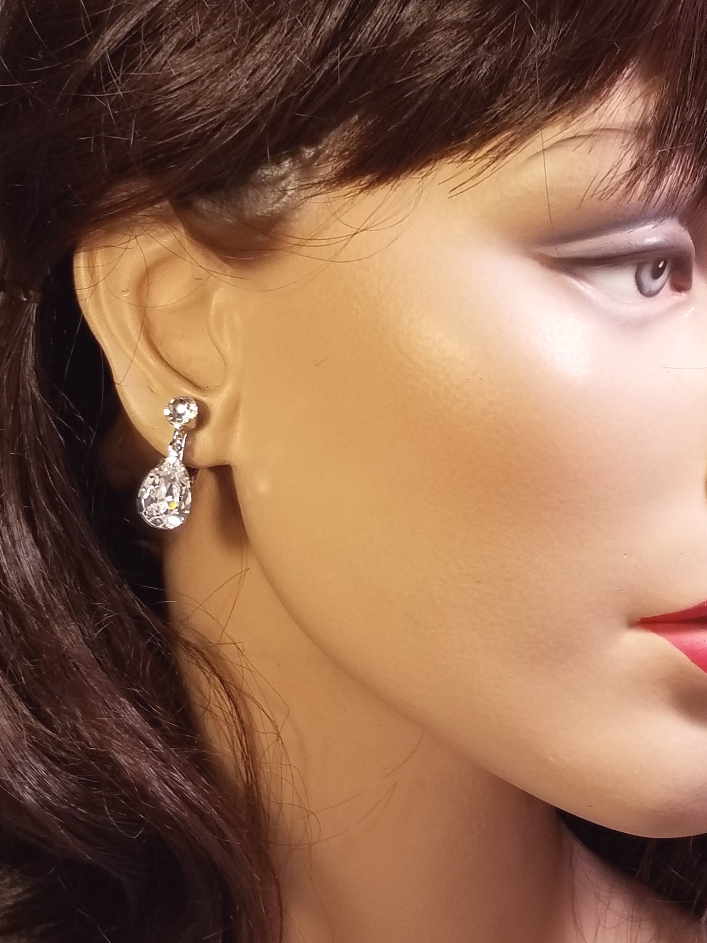 Clip On Bridal Earrings ~ Rhinestone Earrings ~ Vintage