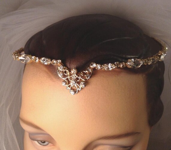 Gold and Silver plated wedding headband Pearl and CZ Wedding Headband in Silver or Gold Plating main image 4