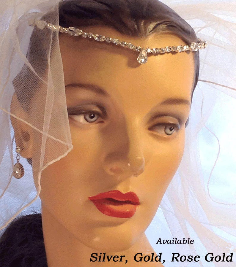 Bridal Forehead Band Bridal Headband Rhinestone Swarovski Crystal Headpiece Wedding Headband Vintage Bridal Gold Rose Gold image 9