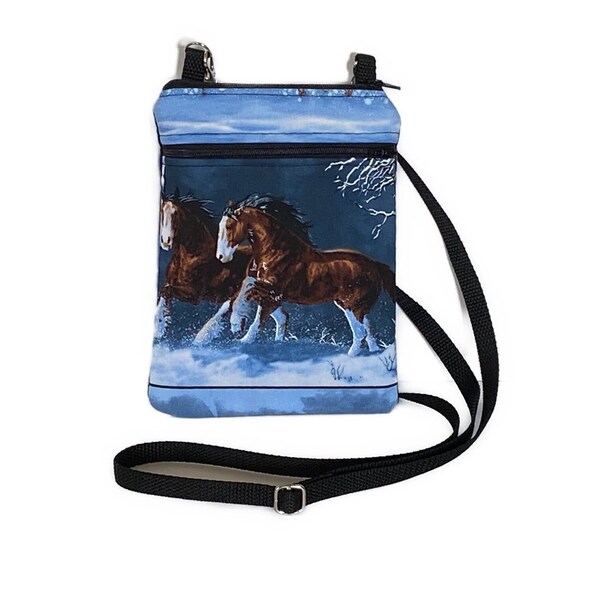 Wild Horses Crossbody Cell Phone Purse, Minimalist Purse, 2 Zipper Purse, Uniques Cell Phone Purse