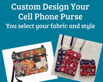 Crossbody Cell Phone Purse, Select Your Fabric and Style, Made to Order Cell Phone Purse, minimalist purse