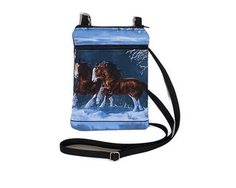 Wild Horses Crossbody Cell Phone Purse, Minimalist Purse, 2 Zipper Purse, Uniques Cell Phone Purse