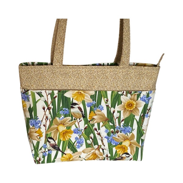 Nouveau style ! Sac à main floral jonquille avec beaucoup de poches