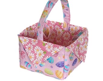 Fabric Easter Basket, Handmade Easter Baskets, Easter Eggs and Daisies Easter Basket