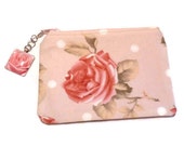 Zipper Pouch, Coin Case, Earbud and Phone Charger Case, Pink Rose Small Zipper Cosmetic Case, Purse Size Cosmetic Case, 3.5X4.5