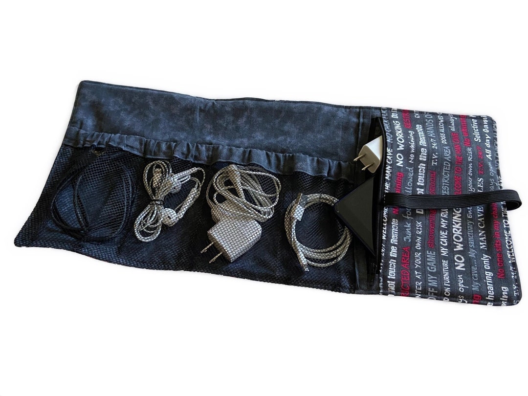 Mens Tech Cord Organizer, Travel Organizer Bag, Phone Accessory Bag, Gift for Men, Man Cave