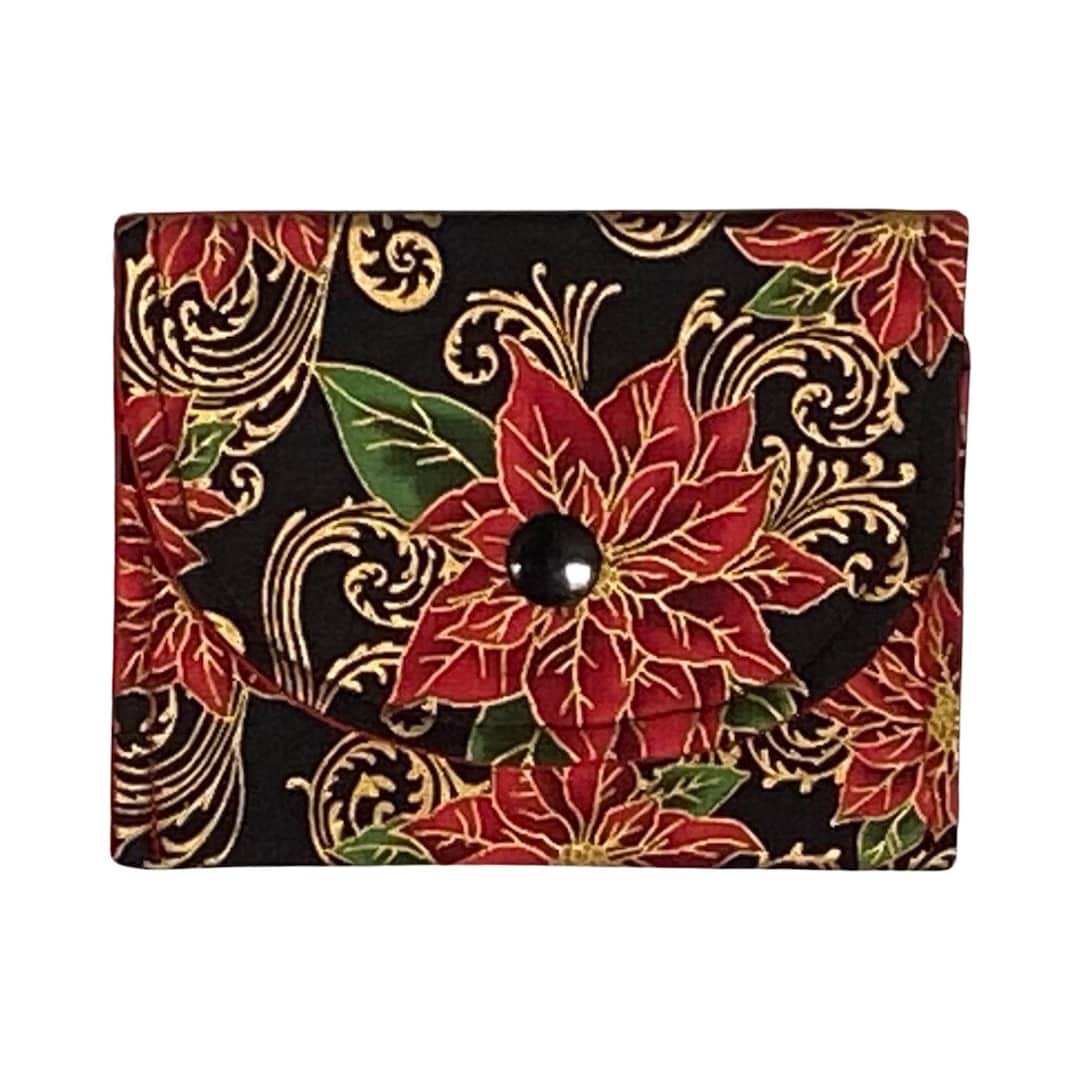 Fabric Gift Card Holder, Gift Card Wallet, Poinsettia Gift Card Holder