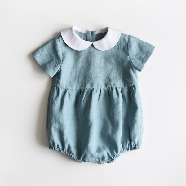 Linen Baby Romper, Linen Baby , Peter Pan Collar, Baby Romper, Baby Sunsuit, Linen Jumper, Linen Baby, Girl Clothes, Baby Easter Outfit