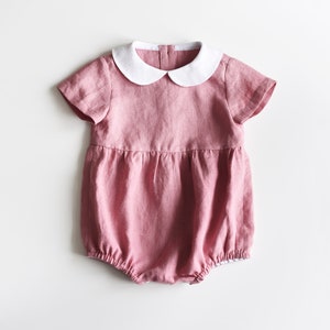 Combinaison en lin, barboteuse en lin, barboteuse bébé, barboteuse bébé fille, barboteuse en lin pour tout-petits, combishort pour bébé, barboteuse rose bohème, barboteuse bébé vintage