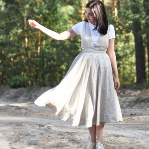 Linen Overalls Pinafore Dress Women Twirl Dress Linen Dress
