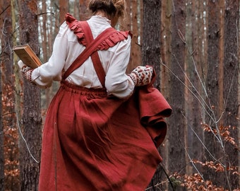 Frauen Leinenkleid, Trägerkleid, Vintage-Stil, Kreuz Rücken Kleid, Sommer Leinenkleid mit Taschen, Schürzenkleid, Leinen Sommerkleid, Midi Kleid