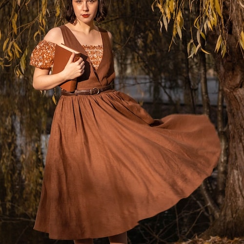 brown pinafore dress womens Womens Pocket Pinafore Dress