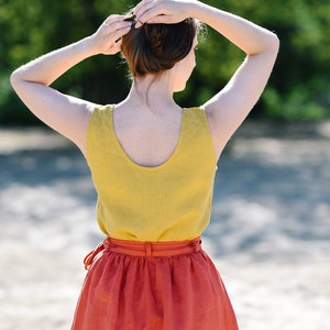 Linen Tank Top, Women Top, Linen Summer Clothes, Casual Wear, Round Neck Top, Basic Linen Clothes, Yellow Linen Summer Top, Linen Tunic image 1