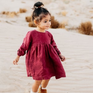 Robe bébé en lin, Robe bébé smockée à manches longues, Robe de Pâques en lin pour tout-petit, Robe premier anniversaire, Vêtements pour bébé, Tenue en lin pour bébé