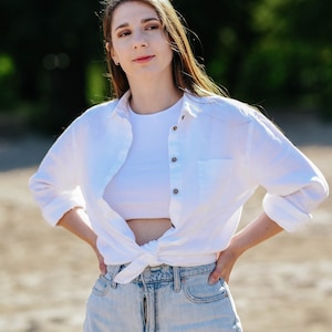 Linen Women Shirt, White Shirt, Boyfriend Shirt, Classic Shirt, Casual Linen Clothes, Linen Blouse, Basic Linen, Long Sleeve Shirt