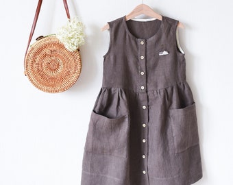 Linen Dress, Girls Sundress, Toddler Dress, Bohemian Dress, Taupe Linen, Kids Linen Clothes, Sundress, Pockets Dress, Sleeveless