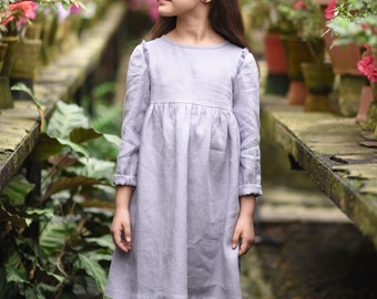 Linen Dress Girl, Dusty Lilac Linen Dress, Flower Girl Dress, Spring Dress, Toddler Dress