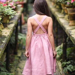 Linen Sundress, Apron Dress, Linen Pinafore, Dusty Pink Linen, Flower Girl Dress, Summer Dress, Midi Dress, Linen Dress Girl, Rose Pink
