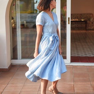 Linen Wrap Dress, Rustic Wedding Dress, Blue Linen Dress, Bridesmaid Dress, Maternity Dress, Women Dress