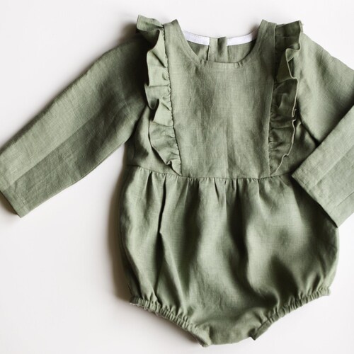 Sage Green Linen Romper Ruffled Romper for Babies and Etsy