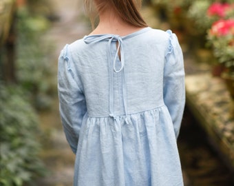 Linen Dress Girl, Easter Toddler Dress, Sky Blue Linen Dress, Flower Girl Dress, Toddler Dress