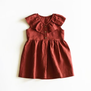Baby Linen Dress, Fall Baby Dress, Rust Linen Dress, Baby Wedding Dress, Linen Toddler Dress, Ruffle Baby Dress, Boho Baby Dress
