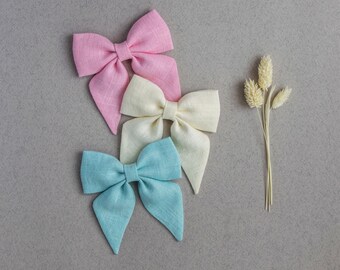 Oversized big large newborn toddler girl BLUE WILDFLOWER MARIPOSA bow schoolgirlbow nylon band hair clip