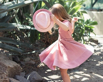Linen Dress, Linen Dress Girls, Peter Pan Collar, Blush Pink, Summer Dress, Flower Girl Dress, Twirl Dress, Toddler Linen Dress, Girls Dress