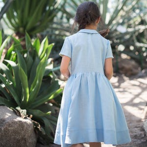 Linen Dress Girls, Linen Dress, Blue Linen Dress, Toddler Dress, Classic Girl Dress, Blue Dress Girl, Girl Dress Summer, Blue Linen image 3