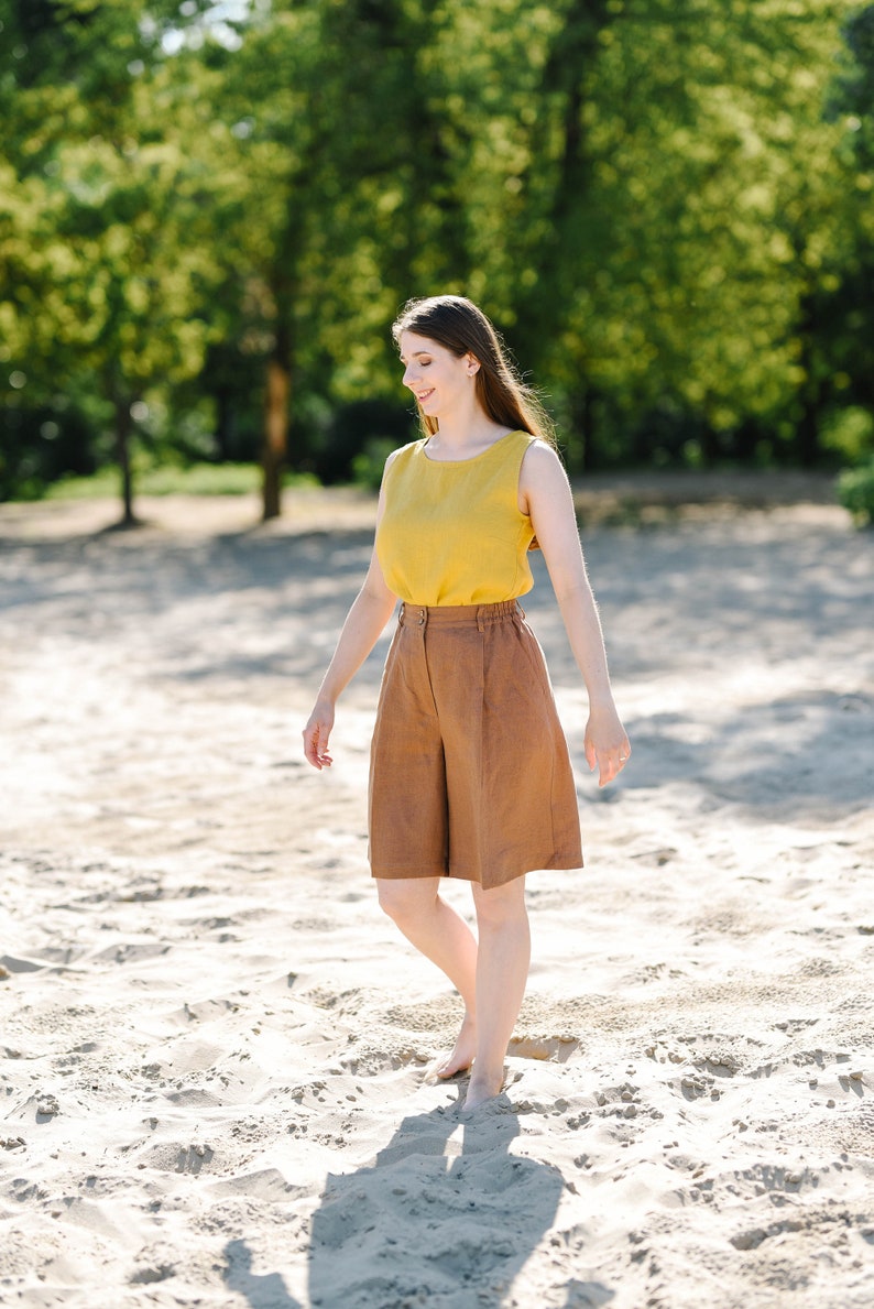 Linen Tank Top, Women Top, Linen Summer Clothes, Casual Wear, Round Neck Top, Basic Linen Clothes, Yellow Linen Summer Top, Linen Tunic image 5