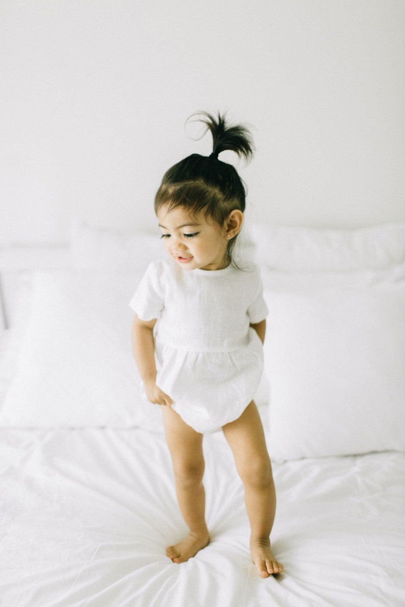 White Baby Romper Linen Romper Toddler Romper Chirstening Etsy