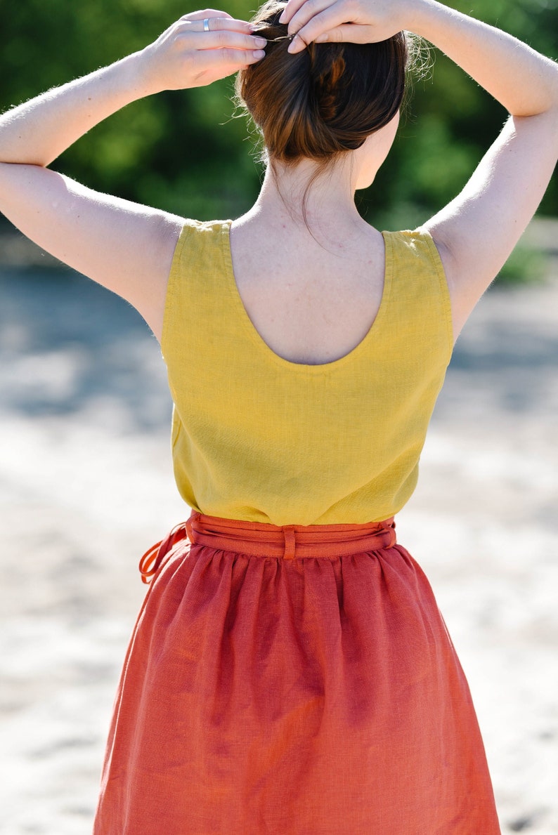 Linen Tank Top, Women Top, Linen Summer Clothes, Casual Wear, Round Neck Top, Basic Linen Clothes, Yellow Linen Summer Top, Linen Tunic image 4