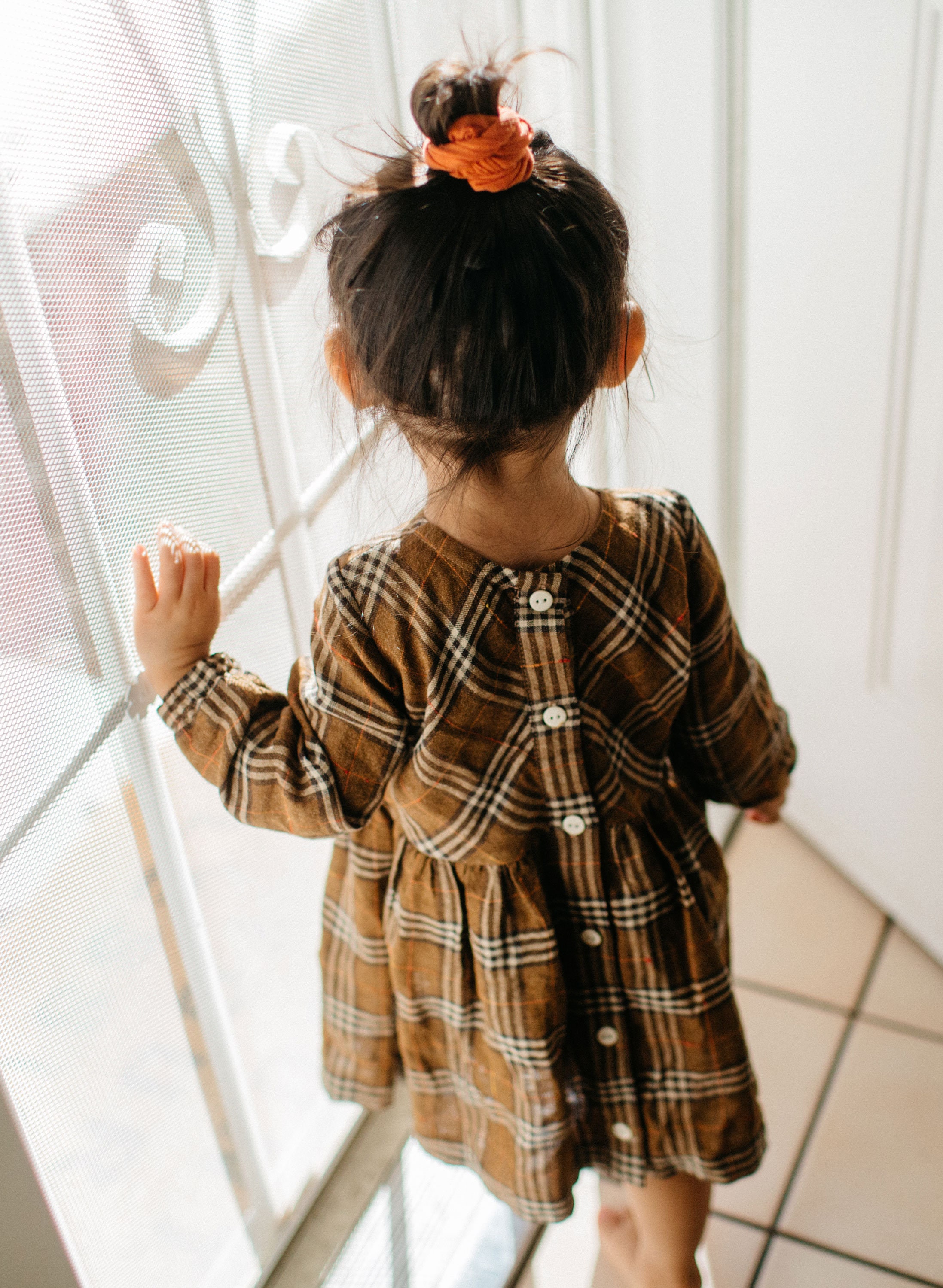 brown plaid baby dress Ceyber Spanish Baby Girls Chocolate Brown Check Dress & Pants main image 0