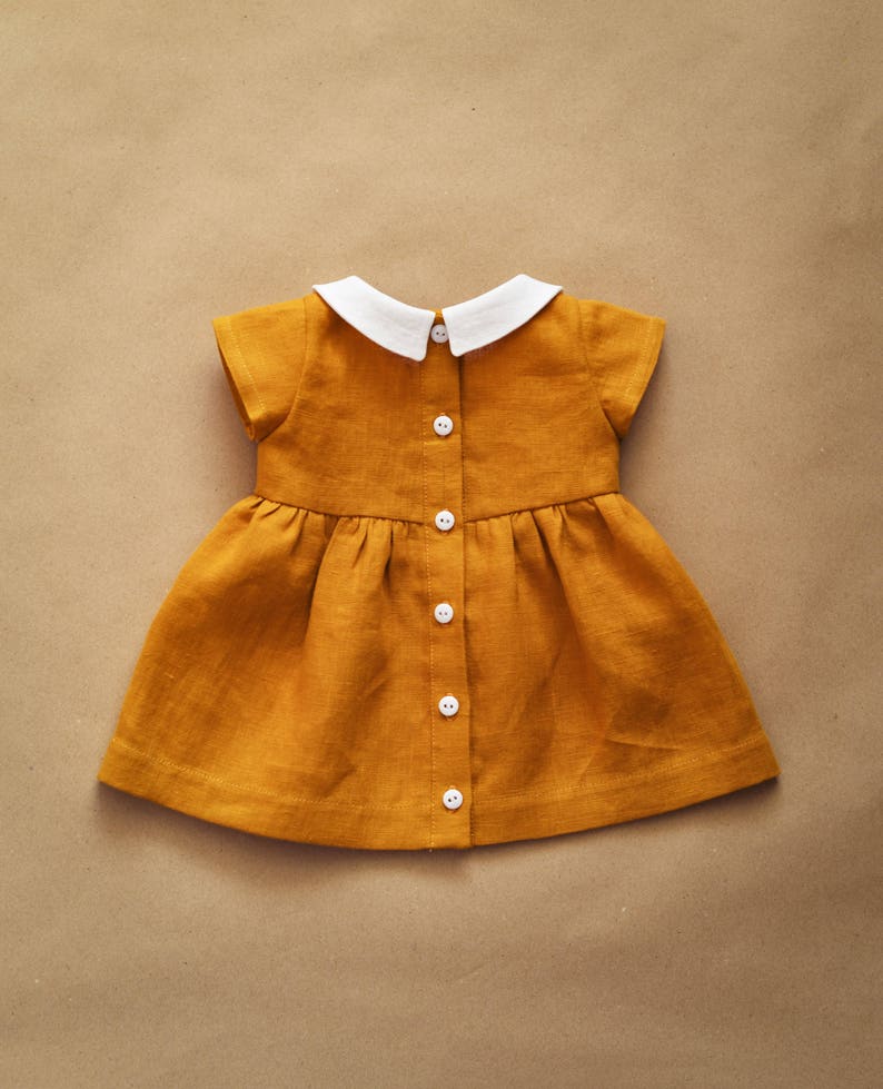Linen Dress Baby Dress Peter Pan Collar Mustard Linen Baby Etsy