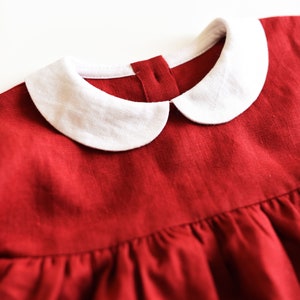 Linen Baby and Toddler Dress With Peter Pan Collar, Deep Red Dress for ...
