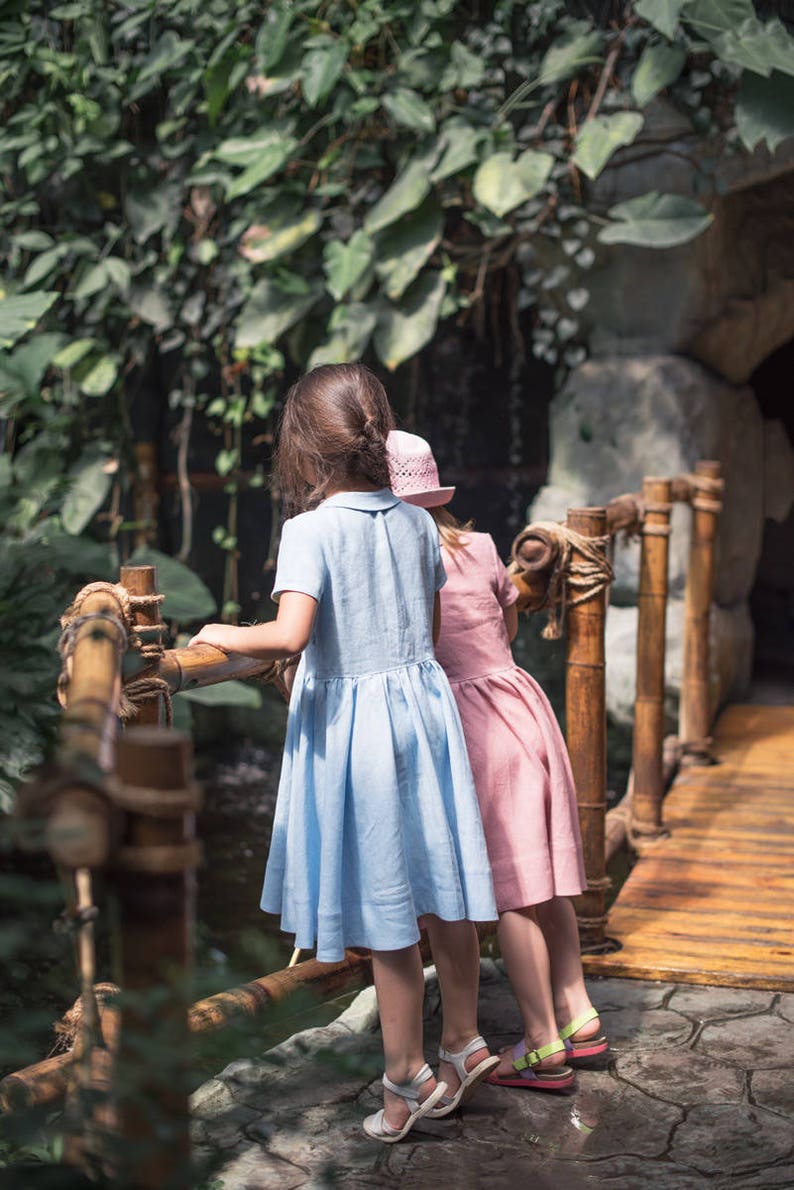 Linen Dress Girls, Linen Dress, Blue Linen Dress, Toddler Dress, Classic Girl Dress, Blue Dress Girl, Girl Dress Summer, Blue Linen image 5