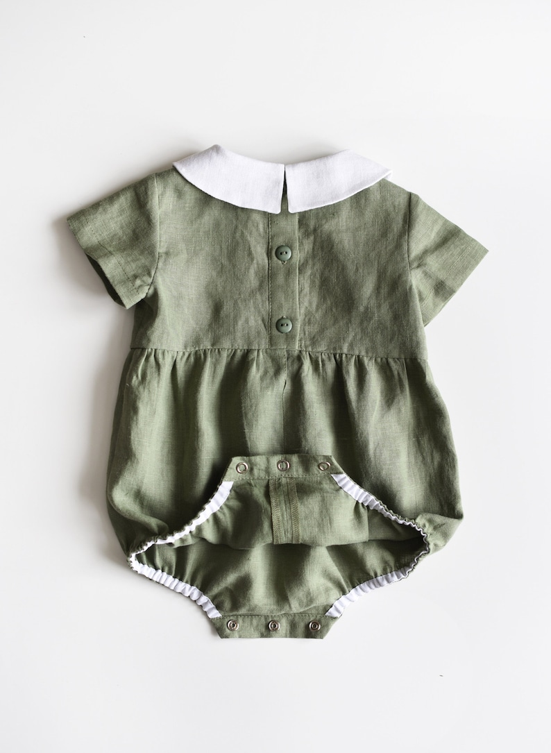 Baby Romper Baby Outfit Girl Linen Baby Linen Romper Sage Green Peter Pan Collar Baby Clothes Toddler Romper Linen Romper