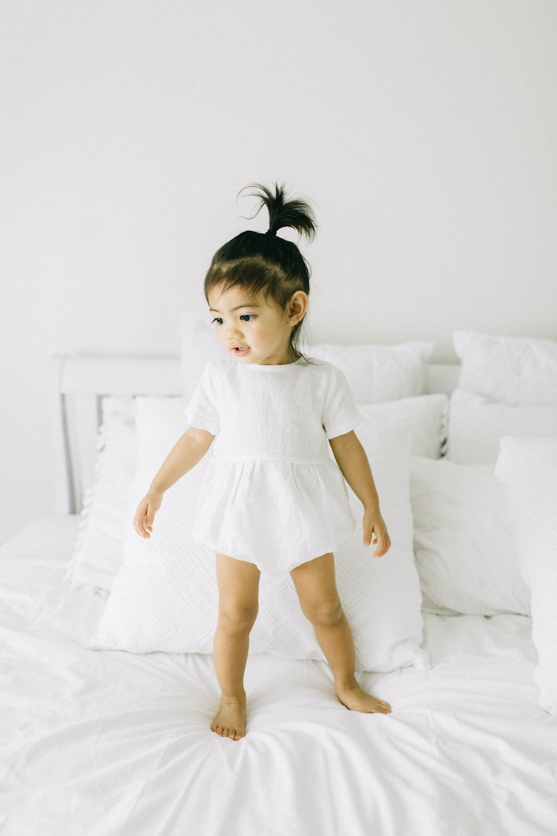 White Baby Romper Linen Romper Toddler Romper Chirstening Etsy