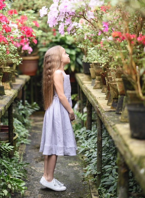 Flower Girl Dress Linen Dress Girl Dusty Lilac Dress Apron
