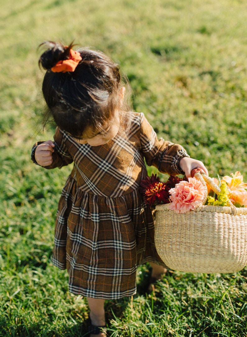 Linen Baby Dress, Plaid Linen Dress, Toddler Dress, Girls Spring Dress, Baby Girl Outfits, Infant Clothing, Linen Smock Dress, Classic Dress image 5