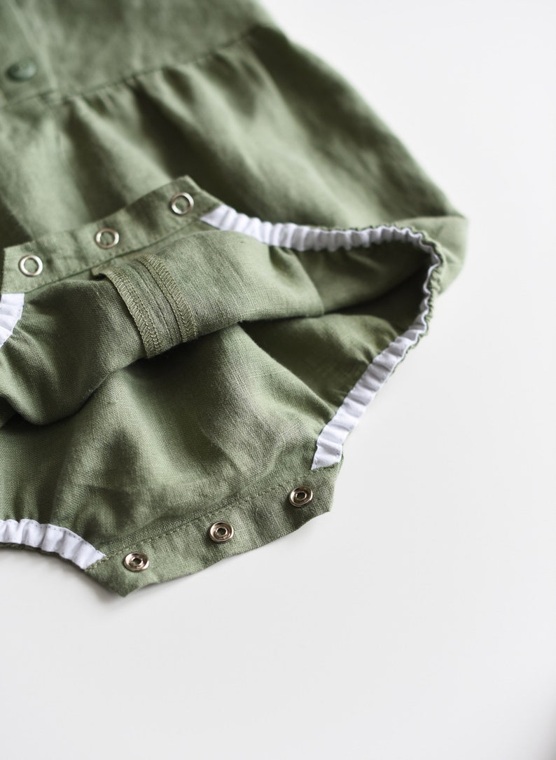 Baby Romper Baby Outfit Girl Linen Baby Linen Romper Sage Green Peter Pan Collar Baby Clothes Toddler Romper Linen Romper