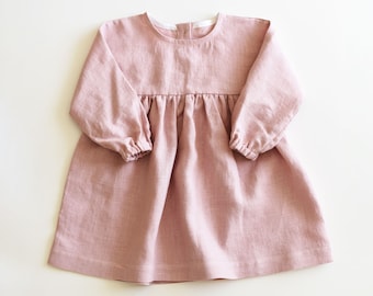 Linen Baby Dress, Pink Baby Girl Dress, Baby Easter Dress, Toddler Dresses, Baby Linen Outfit, Boho Baby Clothes