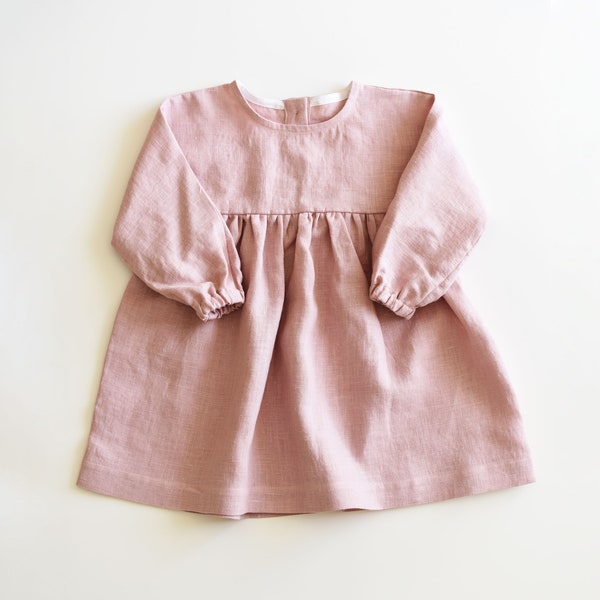 Linen Baby Dress, Pink Baby Girl Dress, Baby Easter Dress, Toddler Dresses, Baby Linen Outfit, Boho Baby Clothes