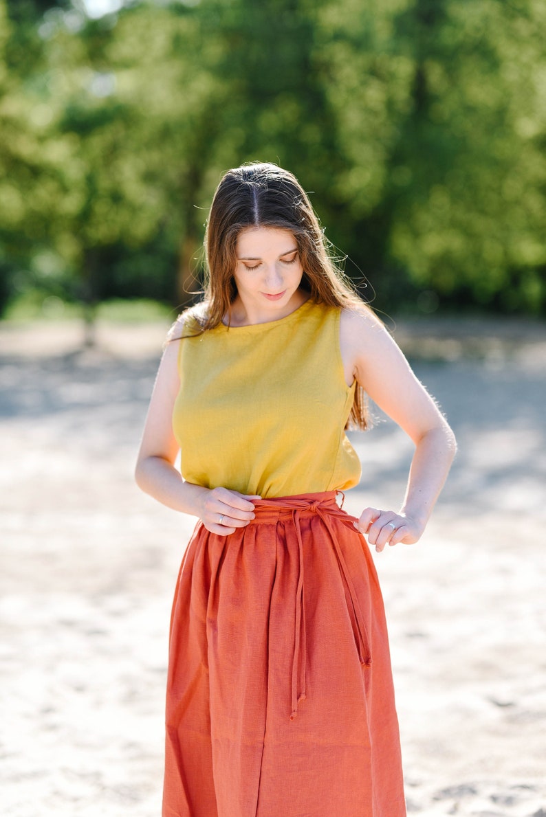 Linen Tank Top, Women Top, Linen Summer Clothes, Casual Wear, Round Neck Top, Basic Linen Clothes, Yellow Linen Summer Top, Linen Tunic image 6