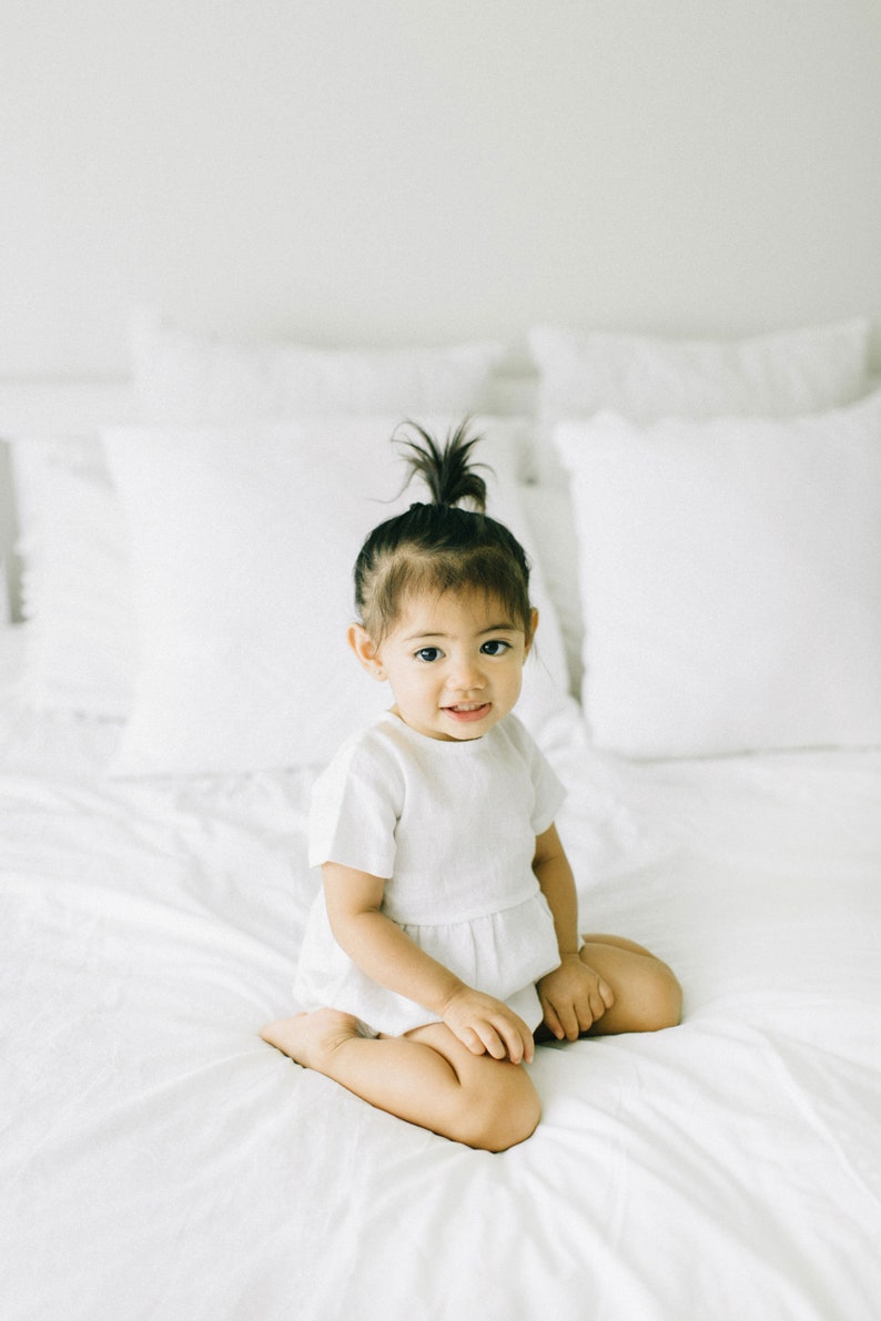 White Baby Romper Linen Romper Toddler Romper Chirstening Etsy