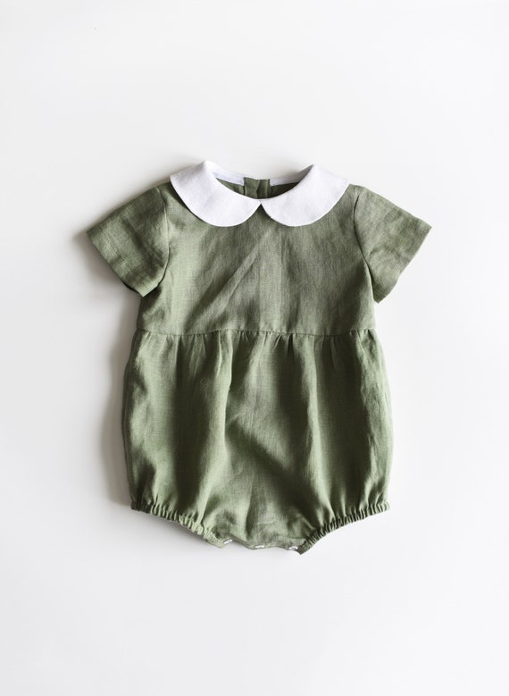 Linen Playsuit Linen Baby Romper Fall Baby Romper Baby Boy Clothes New Baby Gift 1st Birthday Boy Peter Pan Collar Etsy Canada