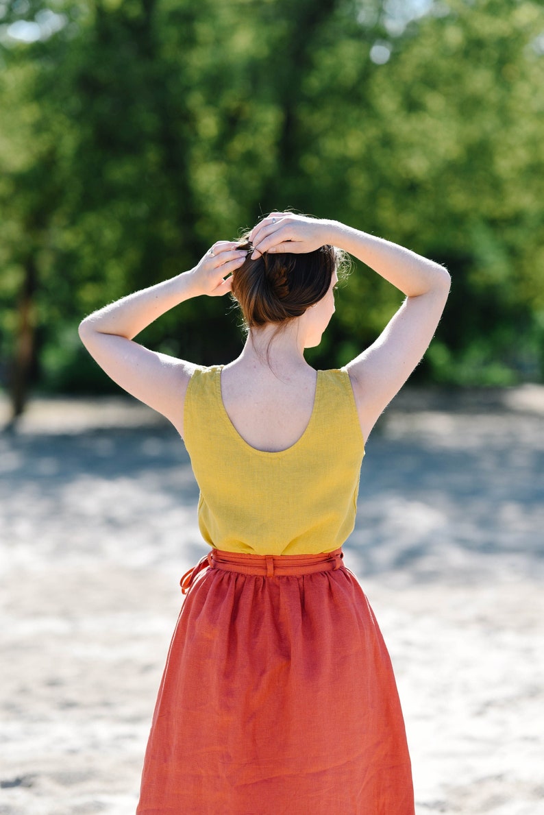 Linen Tank Top, Women Top, Linen Summer Clothes, Casual Wear, Round Neck Top, Basic Linen Clothes, Yellow Linen Summer Top, Linen Tunic image 1