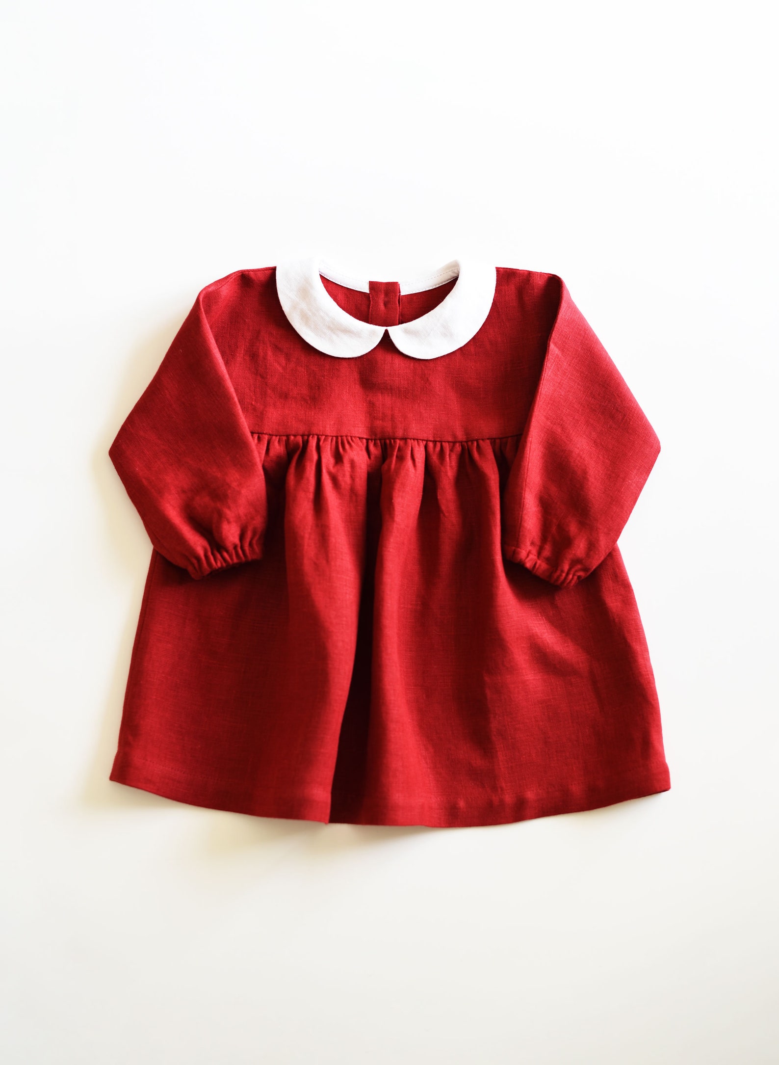 Linen Baby and Toddler Dress With Peter Pan Collar Deep Red Etsy