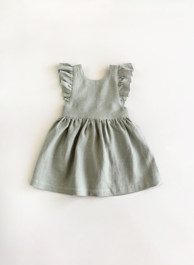 Linen Baby Dress Toddler Ruffle Dress Linen Pinafore 1st Etsy